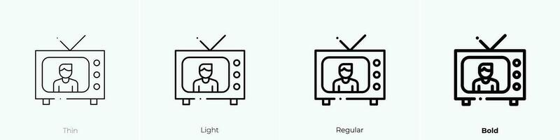 televisión icono. delgado, luz, regular y negrita estilo diseño aislado en blanco antecedentes vector