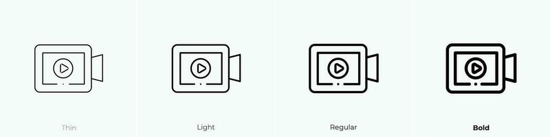 video camera icon. Thin, Light, Regular And Bold style design isolated on white background vector