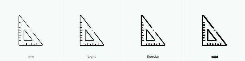 triangular regla icono. delgado, luz, regular y negrita estilo diseño aislado en blanco antecedentes vector