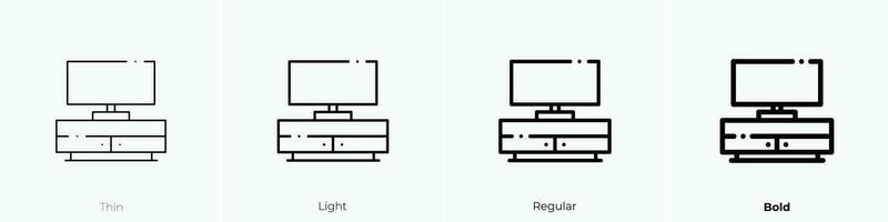 televisión mesa icono. delgado, luz, regular y negrita estilo diseño aislado en blanco antecedentes vector