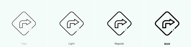 turn right icon. Thin, Light, Regular And Bold style design isolated on white background vector