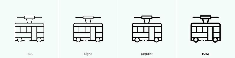 tram icon. Thin, Light, Regular And Bold style design isolated on white background vector