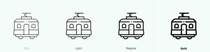 tranvía icono. delgado, luz, regular y negrita estilo diseño aislado en blanco antecedentes vector