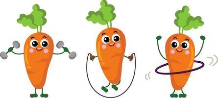 Set of cute carrot mascot make gym vector