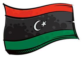 Painted Libya flag waving in wind vector