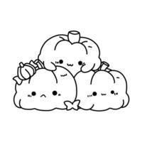 A vector of a cute kawaii pumpkins in black and white coloring,coloring page halloween