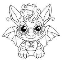 A vector of a cute dragon in black and white coloring.