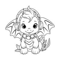 A vector of a cute dragon in black and white coloring.