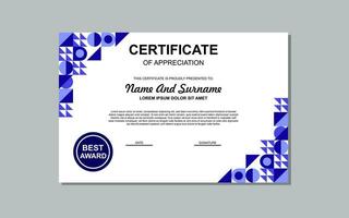 modern style certificate template in blue color. certificate in luxury style blue color. vector