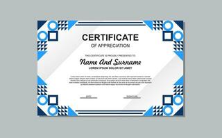 modern style certificate template in blue color. certificate in luxury style blue color. vector