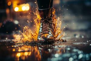 Players foot, close-up, scoring soccer goal AI Generated photo