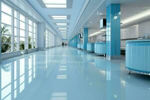 Serene and luxurious hospital corridor, abstractly blurred for a soothing ambiance AI Generated photo