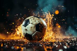 Footballer kicks ball for goal, symbolizing healthy lifestyle and athletic commitment AI Generated photo