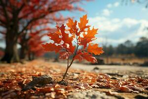 Falls beauty tree leaves blend with the sky, creating an enchanting landscape AI Generated photo