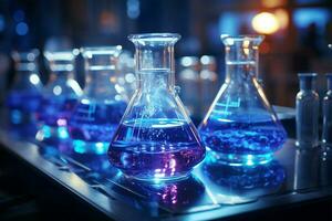 laboratorio cristalería crea un inmersivo química Ciencias atmósfera ai generado foto