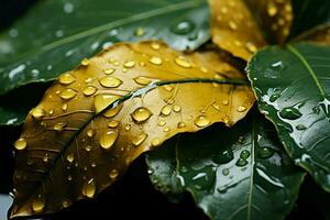 Glistening water descends from vibrant leaf AI Generated photo