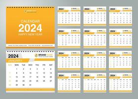 escritorio calendario 2024 modelo. 12 meses incluido. editable 2024 calendario diseño. vector ilusrtation