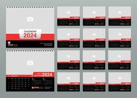 Desk Calendar 2024 template. 12 months included. Editable 2024 calendar design. Vector