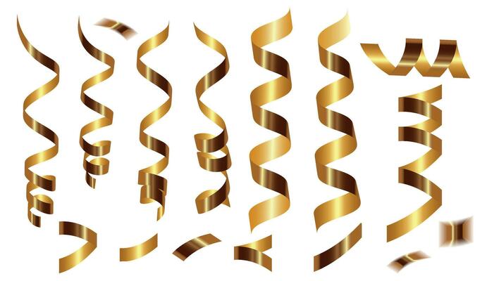 Gold Streamers Set. Golden Serpentine Ribbons, Isolated On Transparent  Background. Decoration For Party, Birthday Celebrate Or Christmas Carnival,  New Year Gift. Festival Decor. Vector Illustration Royalty Free SVG,  Cliparts, Vectors, and Stock