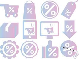 set of pink-blue gradient sale and business icons for design vector