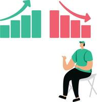 The red arrow is moving down over a bar graph and a world map vector