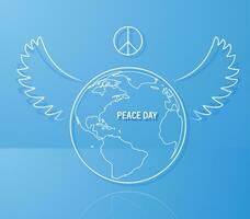 International Day of Peace. Earth globe with dove wings and peace symbol. vector