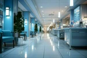 Clinic interior background, defocused, creating an abstract and calming atmosphere AI Generated photo