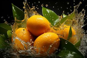Exotic fruit indulgence, mango in splash, a culinary delight unveiled AI Generated photo