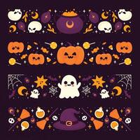 Halloween banner set with pumpkins, ghosts, witches and other items vector