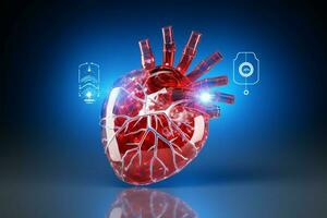 mano y corazón reunirse digital X rayo para exhaustivo cardíaco análisis ai generado foto
