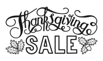 Thanksgiving Day Sale Banner Template. Hand drawn vector Lettering. Give thanks promotional offer. Advertising Autumn Seasonal discount. Thanksgiving inscription. Fall shopping background.