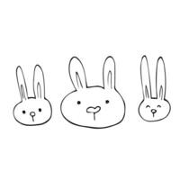 Cute doodle bunny faces. Pet heads. Happy easter bunnies. Vector illustration