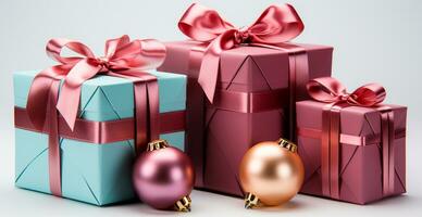 Beautiful Christmas gift box on white background - AI generated image photo