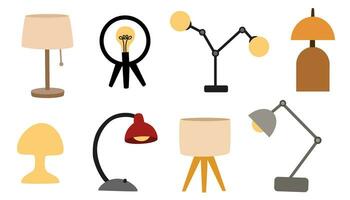 Table lamps set. Furniture for home and living room. Interior lights, home and office trendy electric chandelier. Hand drawn vector doodle elements