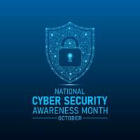 National cyber security awareness month is observed every year in october. Low poly style design. Cyber security banner vector isolated on geometric background.
