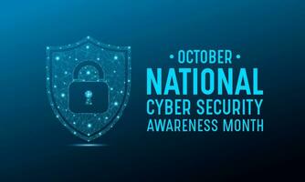 National cyber security awareness month is observed every year in october. Low poly style design. Cyber security banner vector isolated on geometric background.