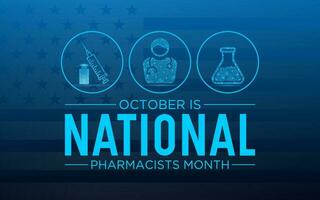 nacional farmacéuticos mes es observado cada año en octubre. octubre es nacional americano farmacéuticos mes. bajo escuela politécnica estilo diseño. vector