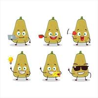 Slice of squash cartoon character with various types of business emoticons vector