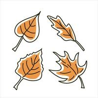 Set of vector black line illustrations of leaves with partial fill.