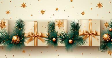 Beautiful Christmas gift box top view - AI generated image photo