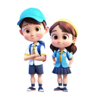 Boy and girl wearing school uniform outfits, illustration 3D image, cartoon character isolated on transparent background, AI Generative png