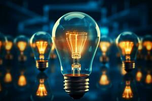 Creative ideas illuminated by innovative tech, like shining light bulbs AI Generated photo