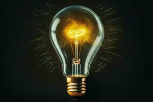 Chalkboard sketch, A hand drawn light bulb, the epitome of creativity AI Generated photo