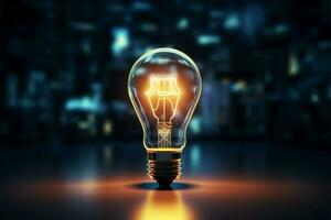 Concept of creativity outlined by a glowing light bulb in 3D rendering AI Generated photo