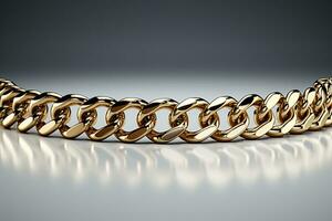Isolated chain, accented by a single gold link - white background AI Generated photo