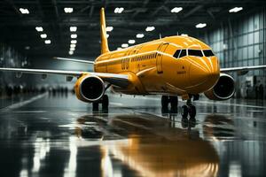 Leadership, orange plane guides yellow fleet in life's metaphor AI Generated photo
