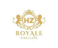 Golden Letter HZ template logo Luxury gold letter with crown. Monogram alphabet . Beautiful royal initials letter. vector