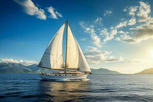 Luxury yacht sailing on opened sea. Generate AI photo