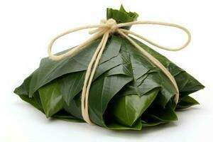 Green zongzi wrapped. Generate Ai photo