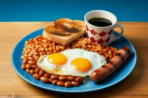 English breakfast on plate. Generate Ai photo